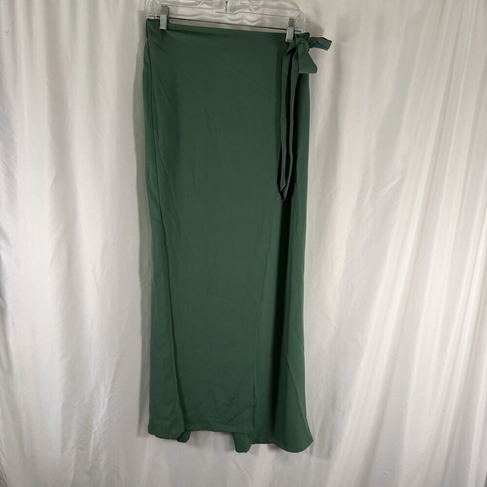 NWOT Halara Wide Leg Pants Women's Large Green Tie Faux Wrap Side Zip